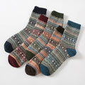 Retro cotton men's anti-friction mid-calf socks in a thick needle large square pattern, 5 pairs pack