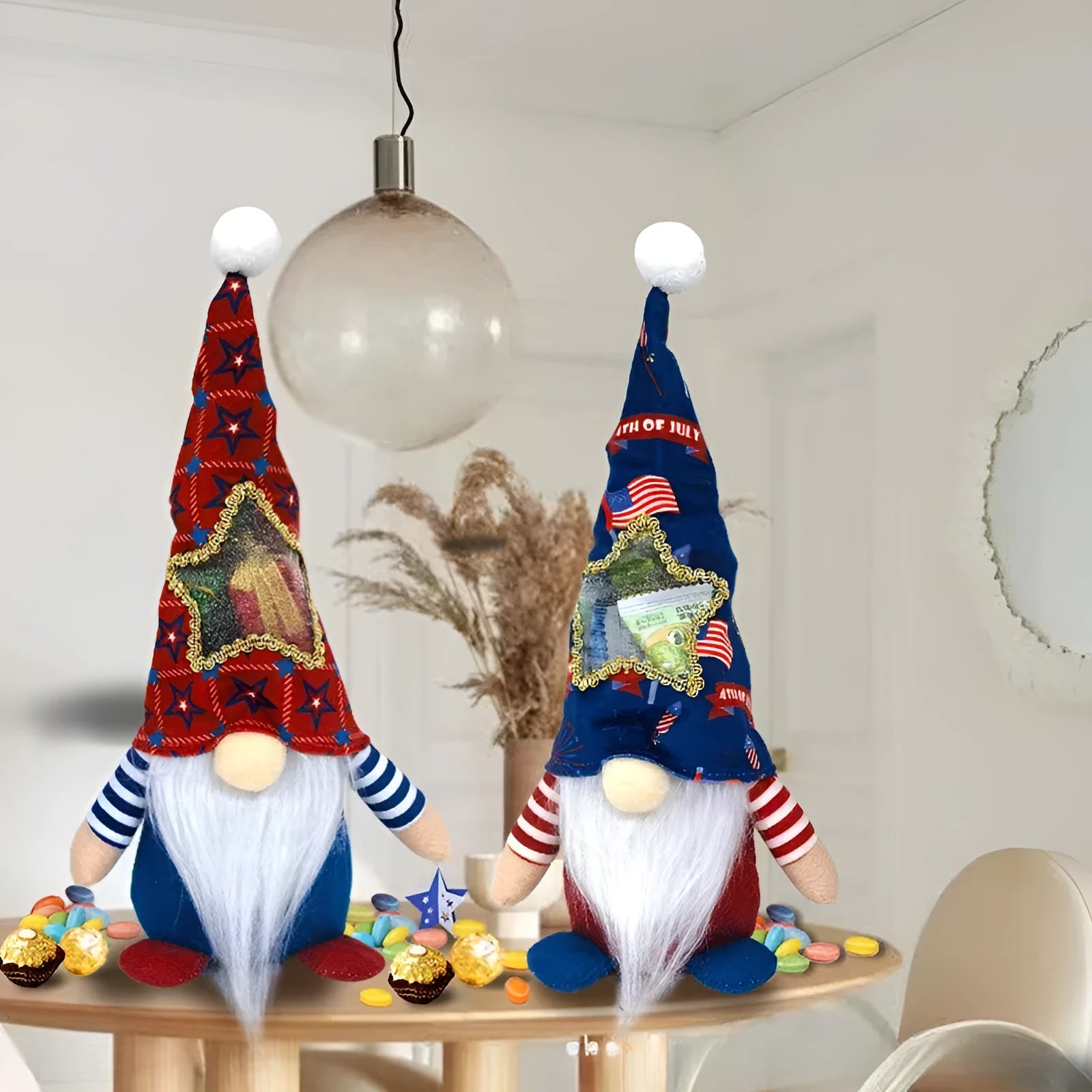 Two faceless Rudolf baby doll cloth ornaments measuring 32cm by 12cm for Christmas decoration