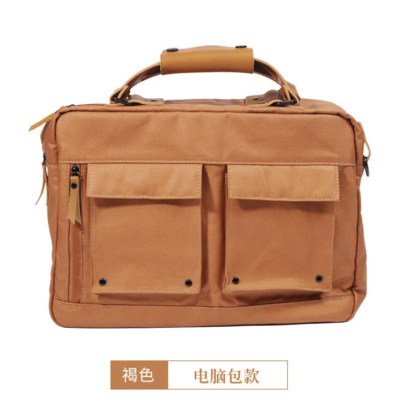 Dpark black laptop messenger bag for 15-inch Apple Lenovo computers on a shoulder.