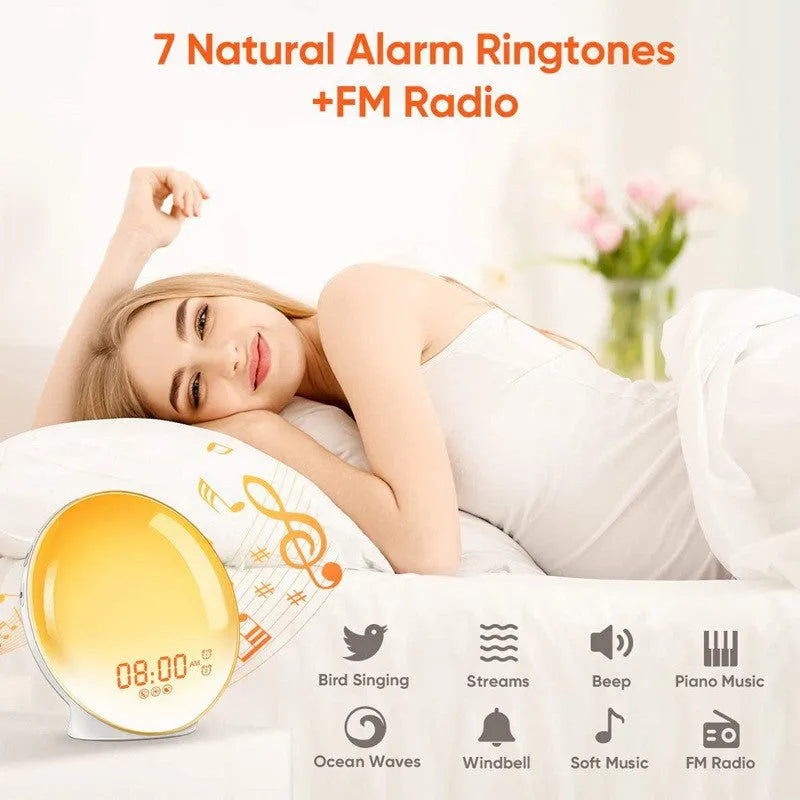 Colourful ambient light bedside lamp with white noise and alarm clock for children, 165mm modern simplicity style