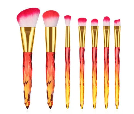 Set of 10 clear crystal foundation brushes with coloured handles.