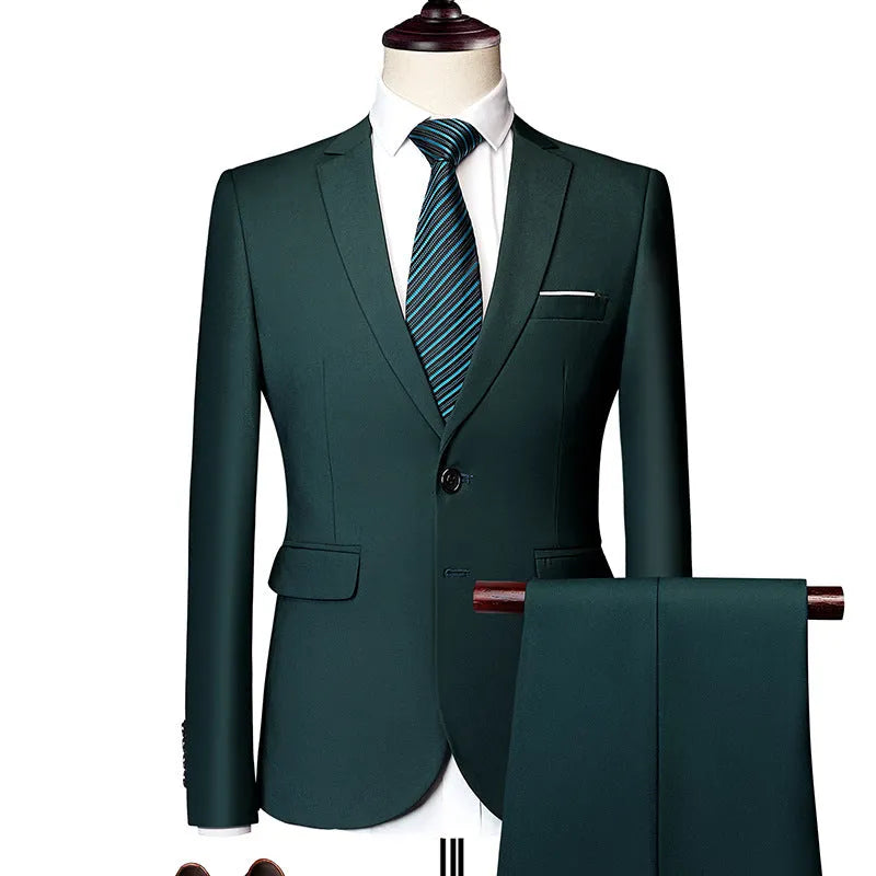Men's Business Casual Suit Two-Piece Set in Polyester with Loose Fit Available in Multiple Colours and Sizes M-5XL for Spring and Autumn Wear