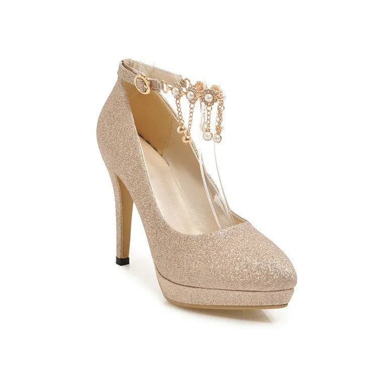 Women's solid colour platform high heels with stiletto heel and pointed toe in special fabric