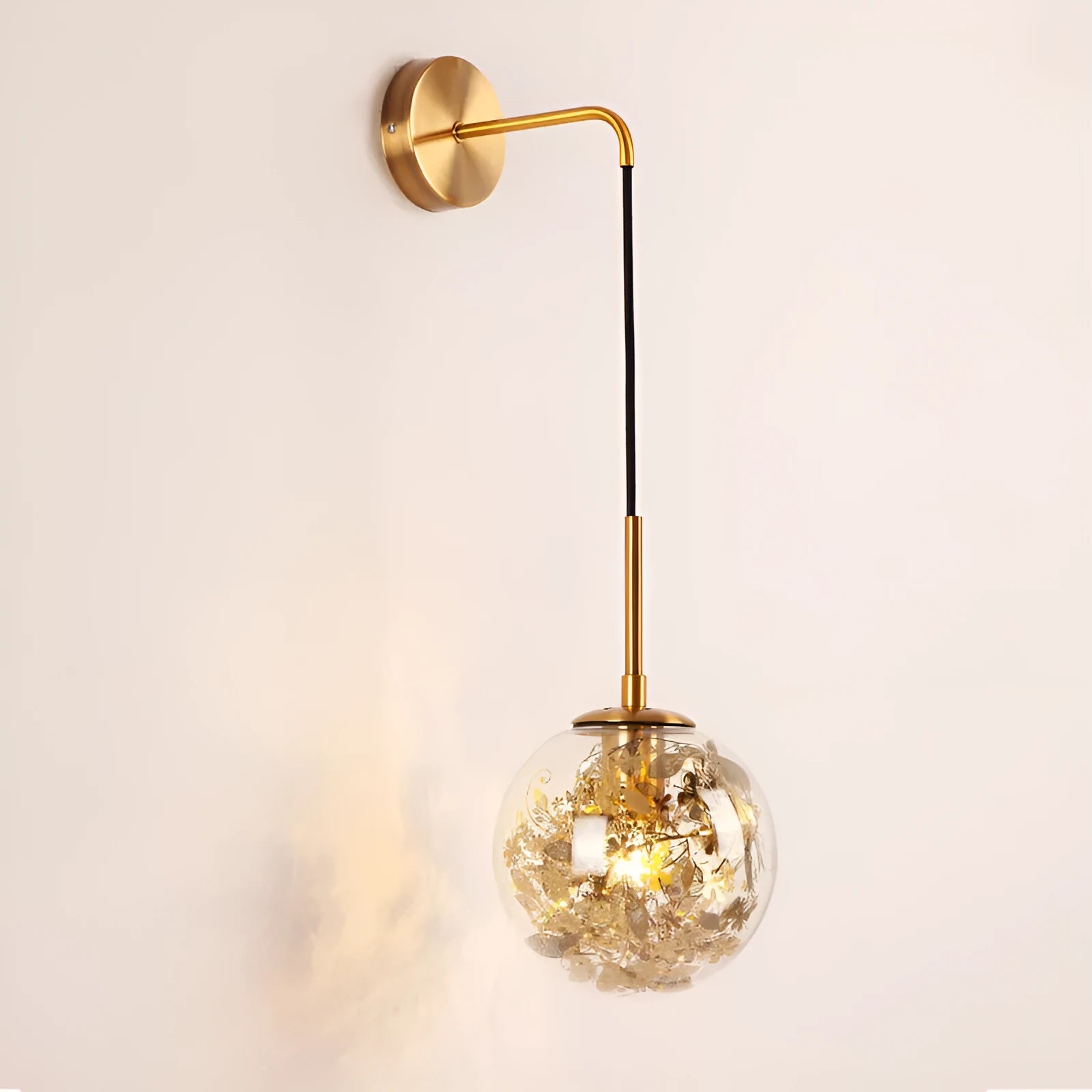 Modern glass bedside wall lamp in golden flower or silver flower finish