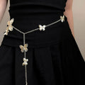 Women's alloy waist chain with butterfly charm in gold or silver colour, 104cm length
