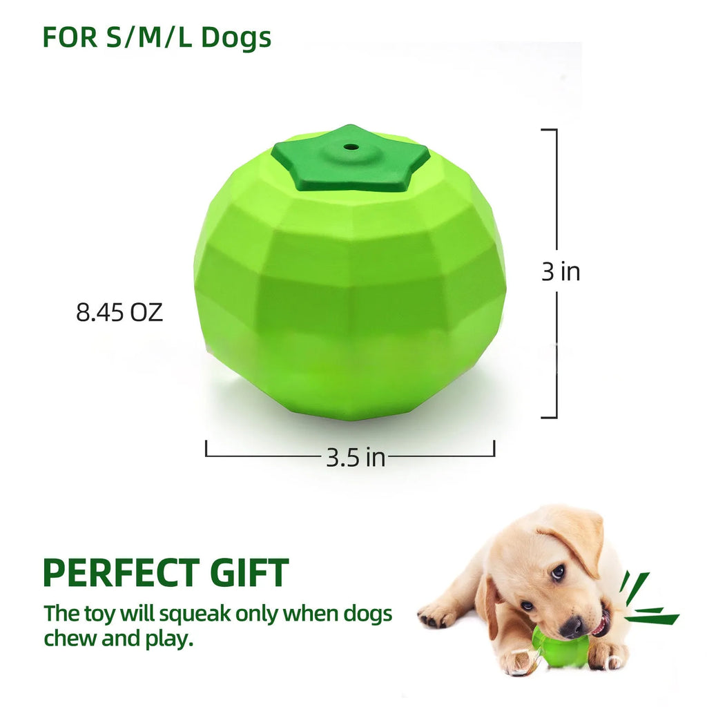 Green natural rubber squeaky dog chew toy ball for large breed aggressive chewers.