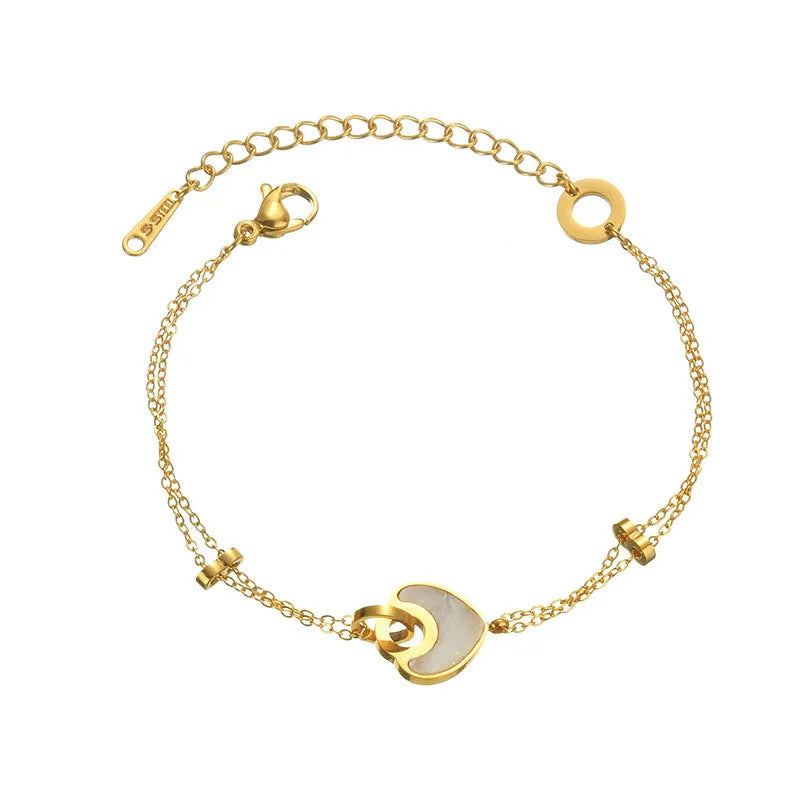 Stainless steel resin bracelet with a double-layer loving heart charm for women.
