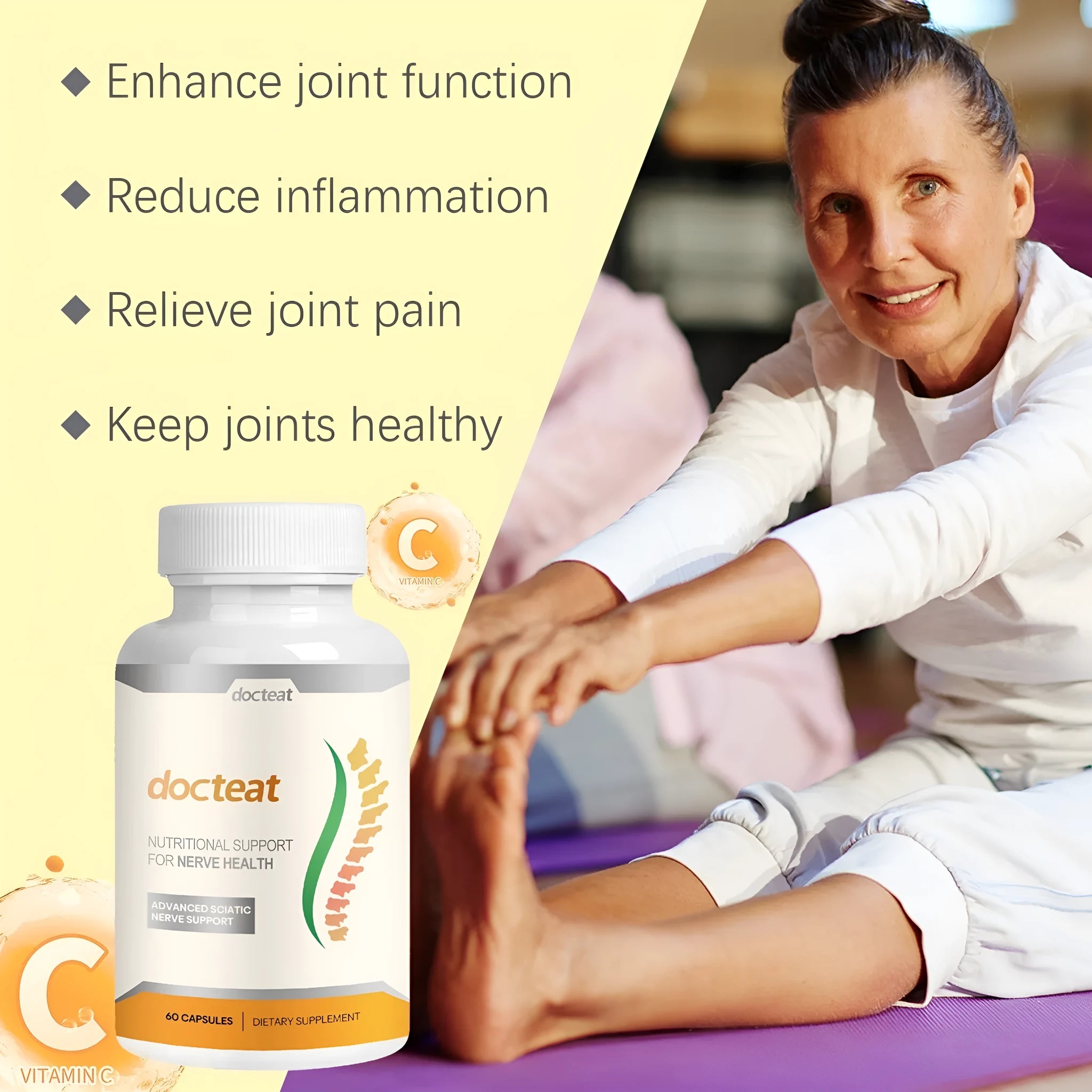 Body care glue wrap bottle containing 60 capsules for joint support and muscle comfort