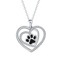 Dog's paw footprints necklace with heart pendant on cross chain