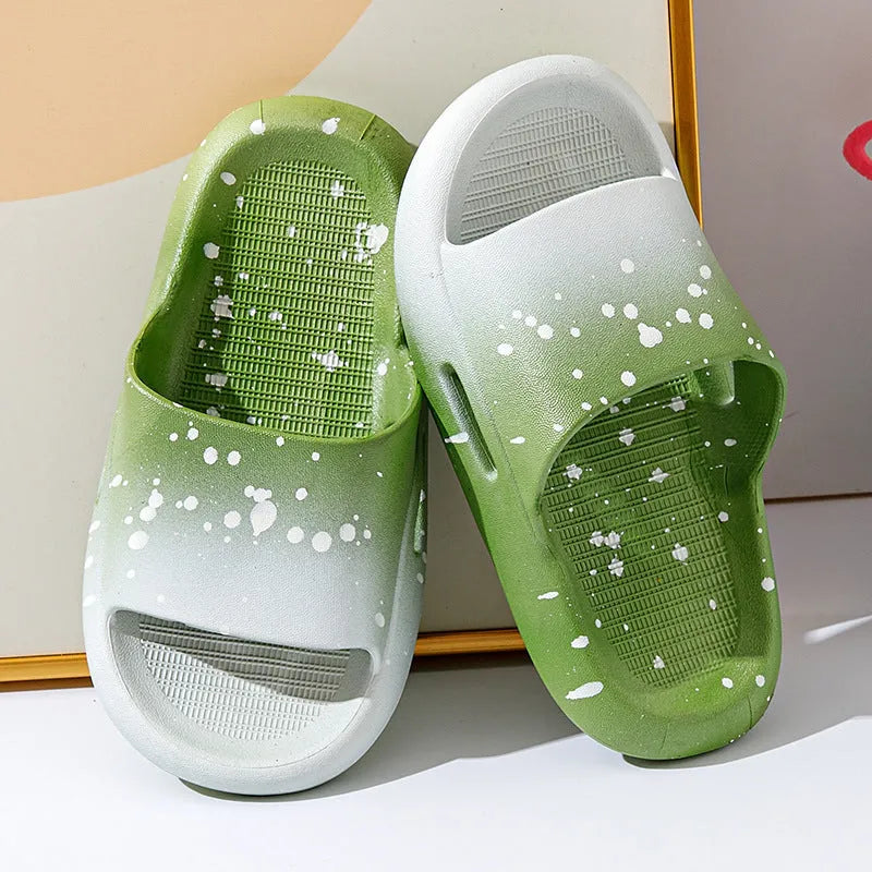 Children's gradient colour PVC summer slippers shown in blue, with non-slip sole.