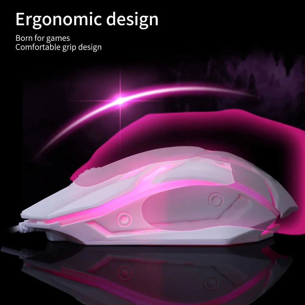 Wired luminous mouse for desktop in black or white with USB cable