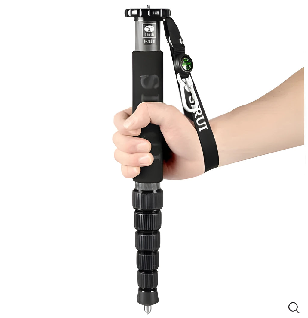 Black carbon fibre camera monopod collapsed to 380mm with six extension sections
