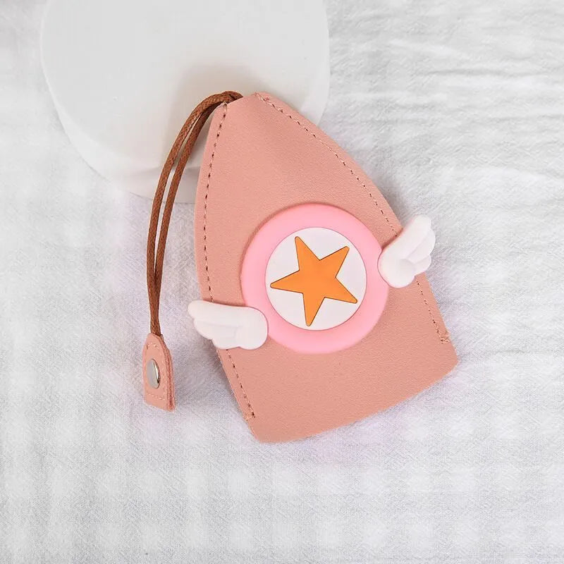 Cartoon pull-out car key case in PU leather with various design options including cactus, rabbit, and fruit themes