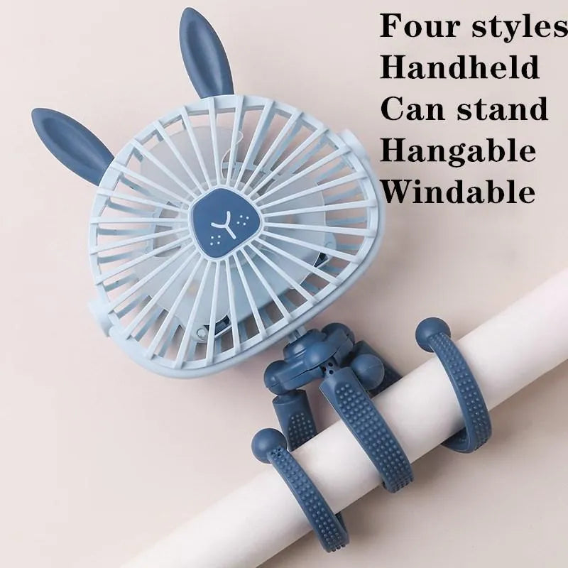 Pink portable stroller fan with octopus design, flexible clip, and LED night light