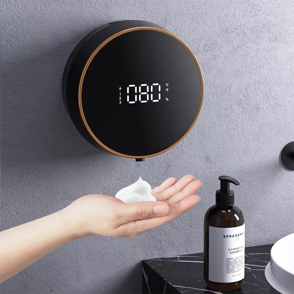 Black and white smart auto-sensing foam dispenser with USB charging port for wall mounting