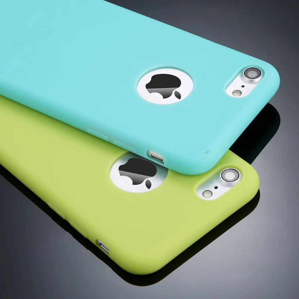 Candy colour soft silicone TPU back cover case for iPhone on a table