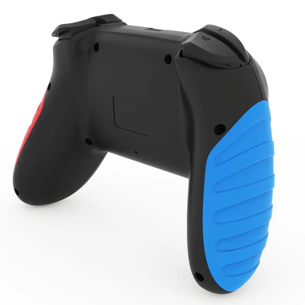 Red and blue wireless Bluetooth gamepad for Nintendo Switch and PC with ergonomic design