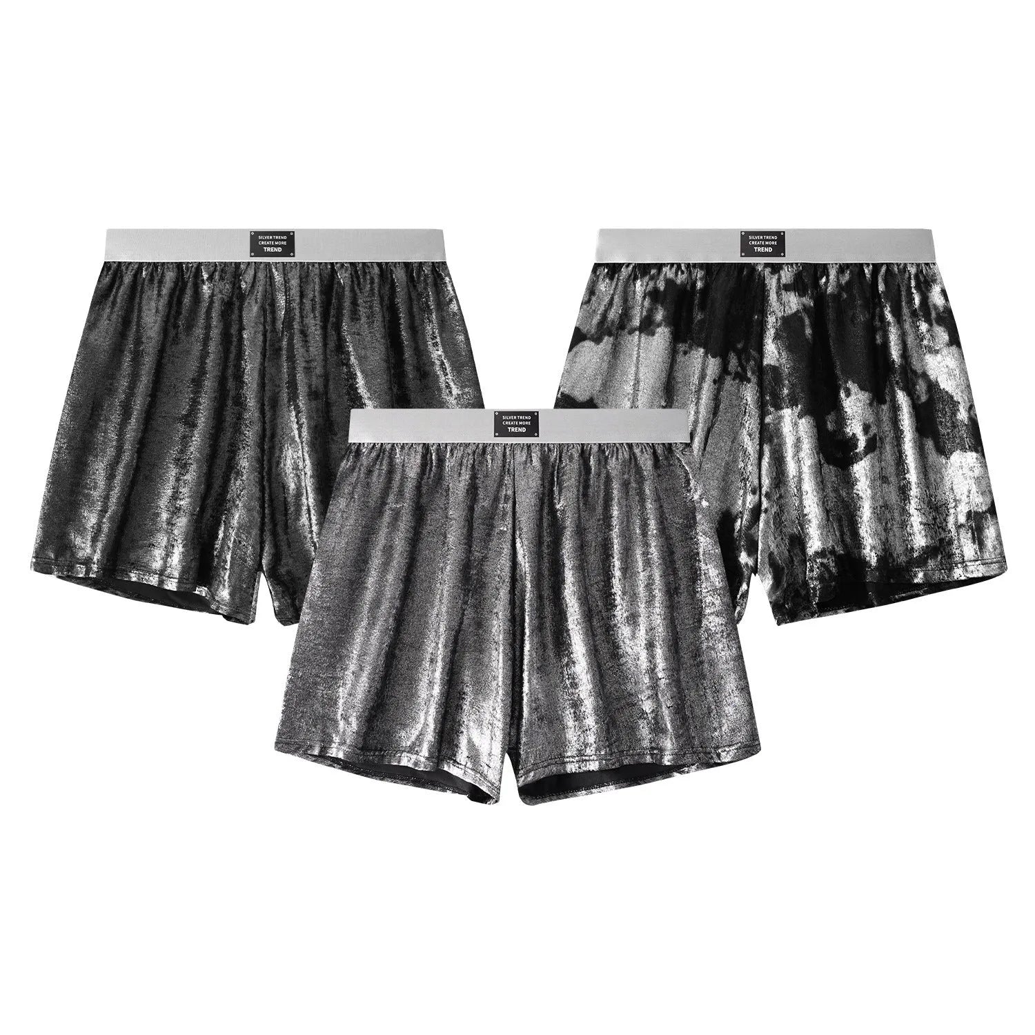 Woven polyester casual underwear in reflective bright silver colour with loose fit design for sports activities