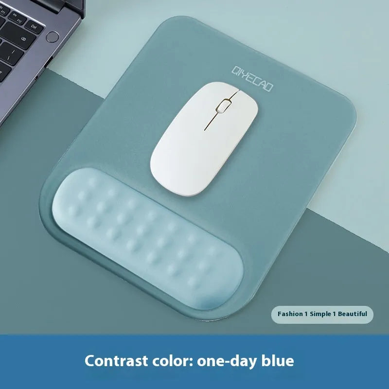 Ergonomic cloth silicone mouse pad with wrist rest in multiple colour options.