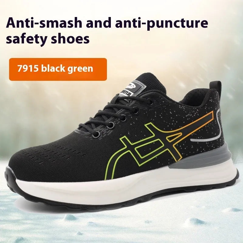 Brown leather safety shoes with rubber sole for workplace anti-smashing and puncture protection