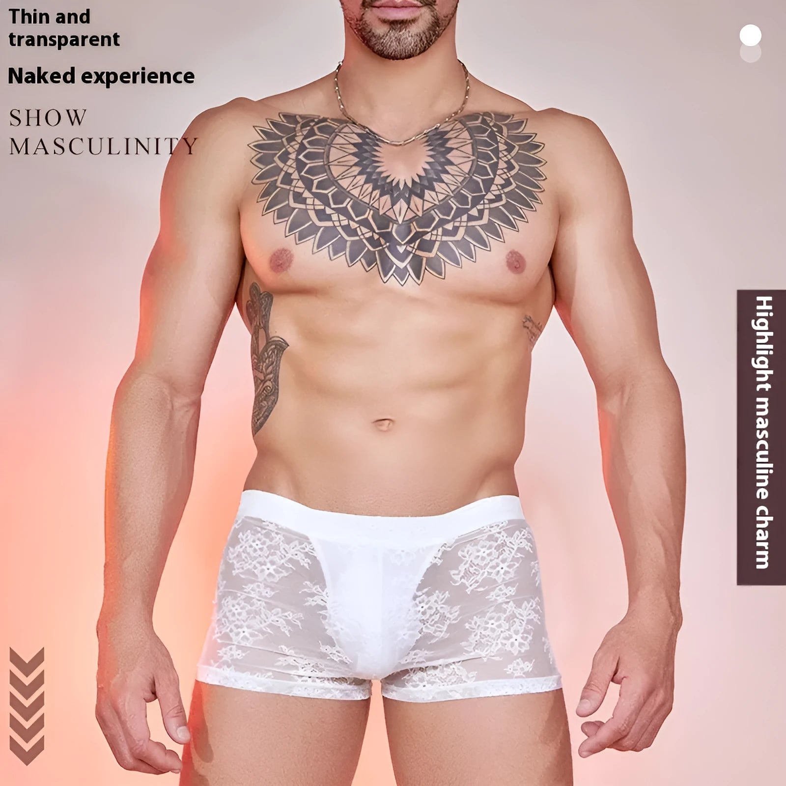 Men's nylon lace boxers in black, white, and red colours with elastic waistband free size design