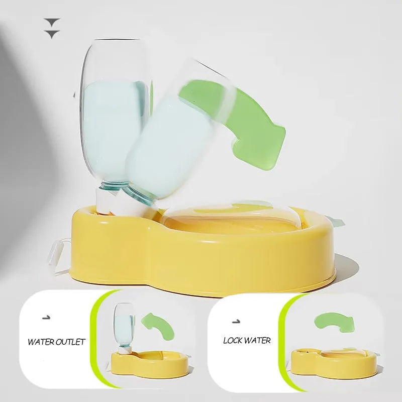 Green portable pet travel cup with handle, showing pull-out drinking bowl for dogs.