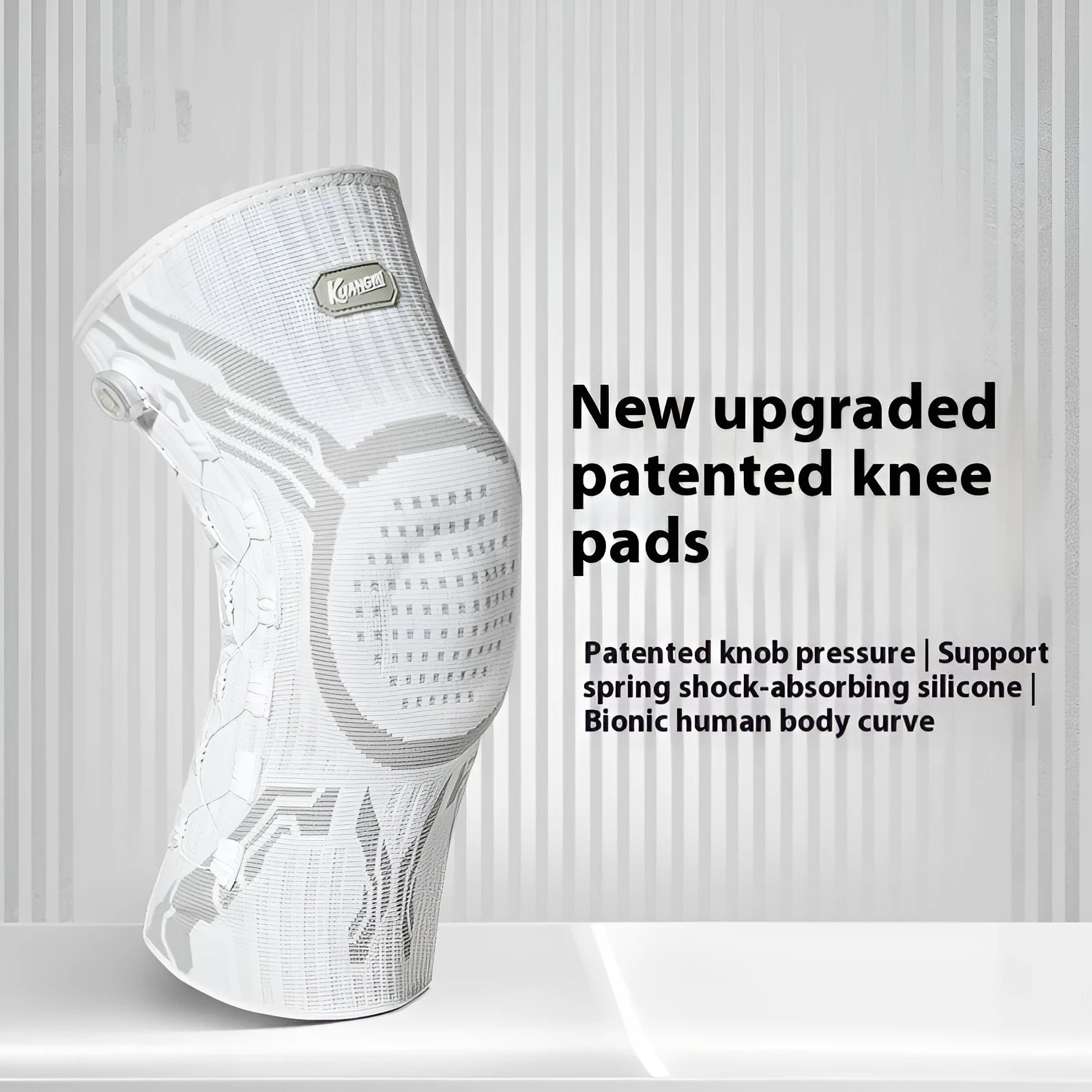 Grey-white professional sports kneecap for basketball, football, and running.