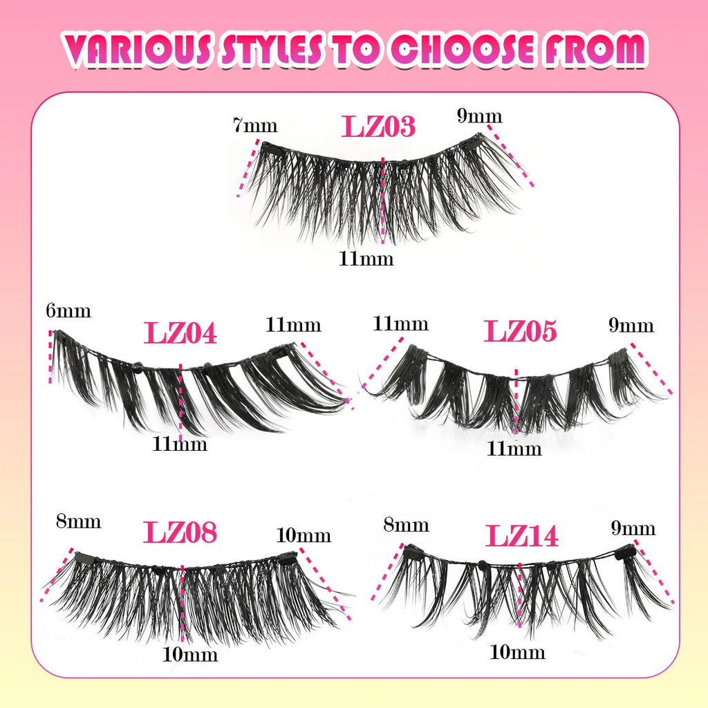 Reusable waterproof false eyelashes with glue-free band in five thickness specifications