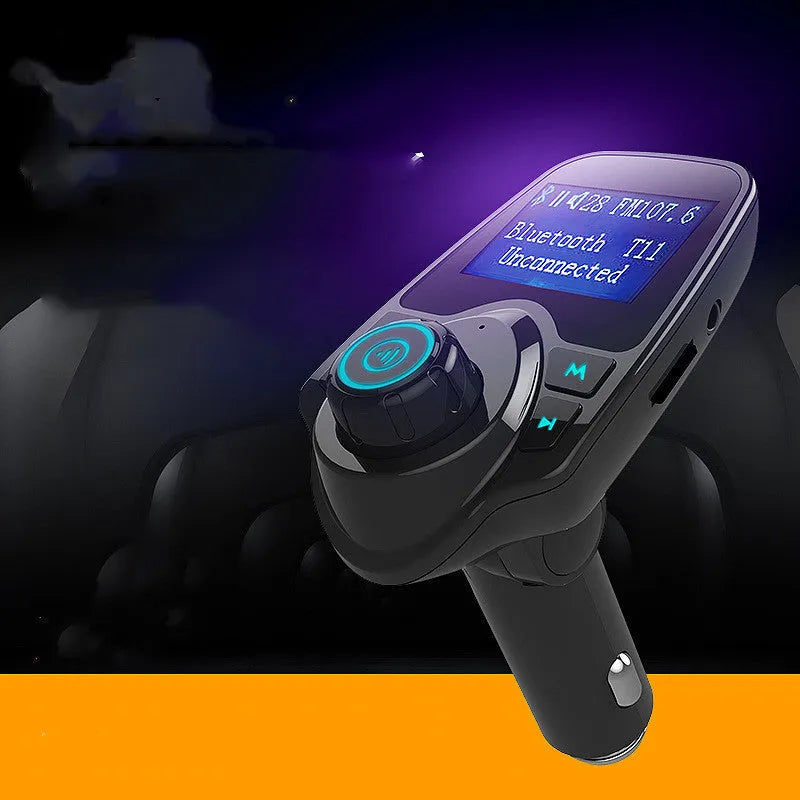 Black G7 car Bluetooth FM transmitter with USB port and TF card slot for hands-free calling and music playback