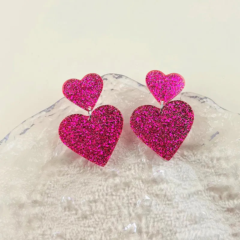 Acrylic love heart earrings for women, geometric Valentine's Day drop dangle jewellery, one pair