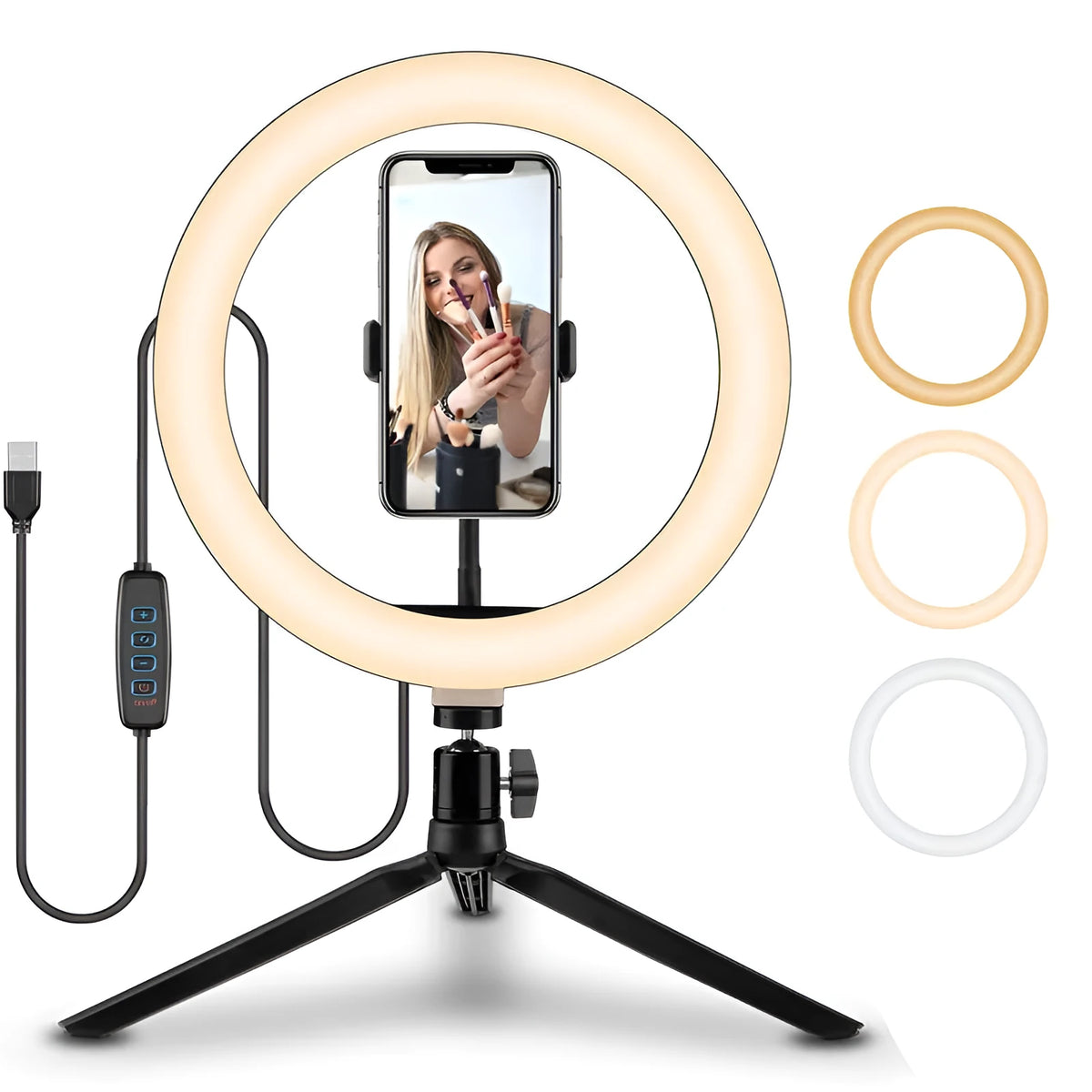 10-inch ring selfie beautifying light with 19cm metal bracket stand for smartphone photography