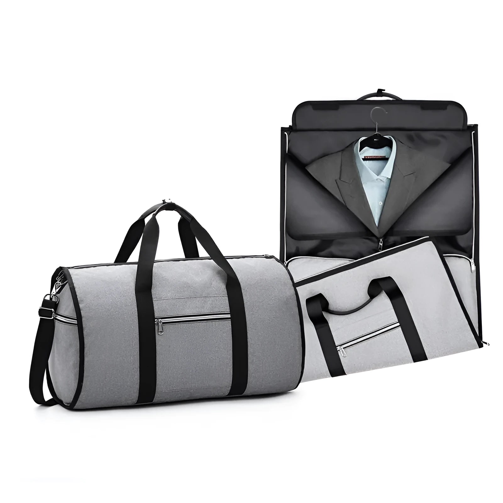 Medium cylinder-shaped travel bag in Oxford cloth with zipper opening, shown in black colour option