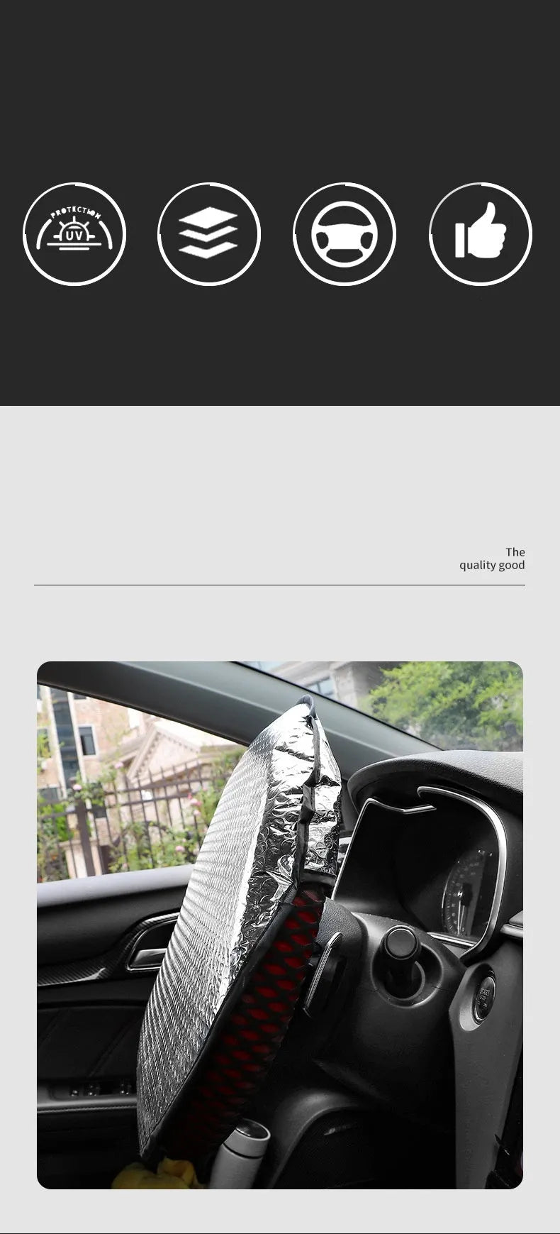 Aluminium foil steering wheel sunshade cover with brand logo pattern for universal fit