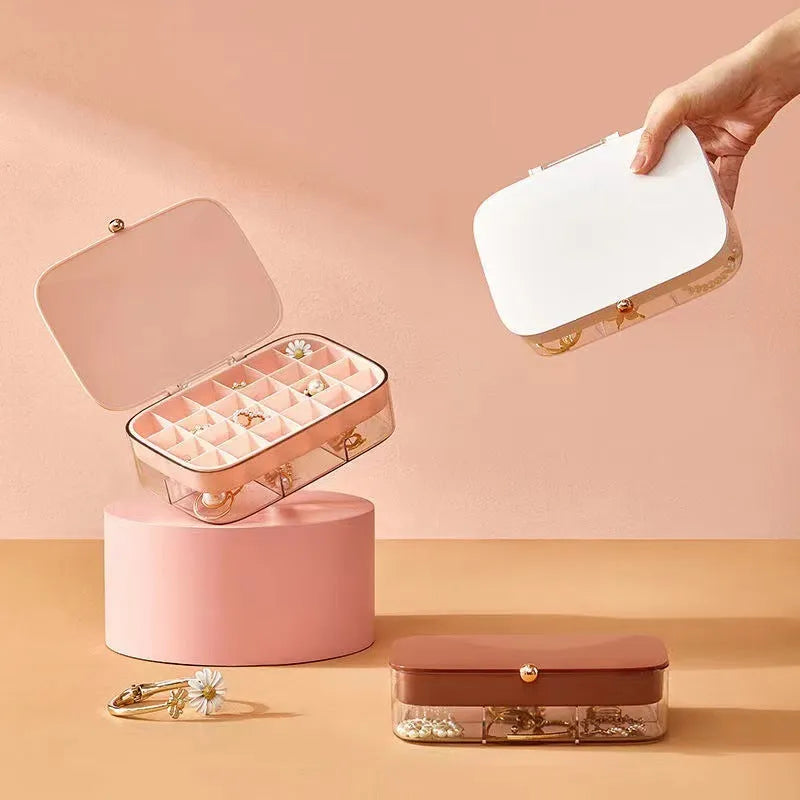 Modern minimalist jewelry storage box in green colour with multi-layer compartments