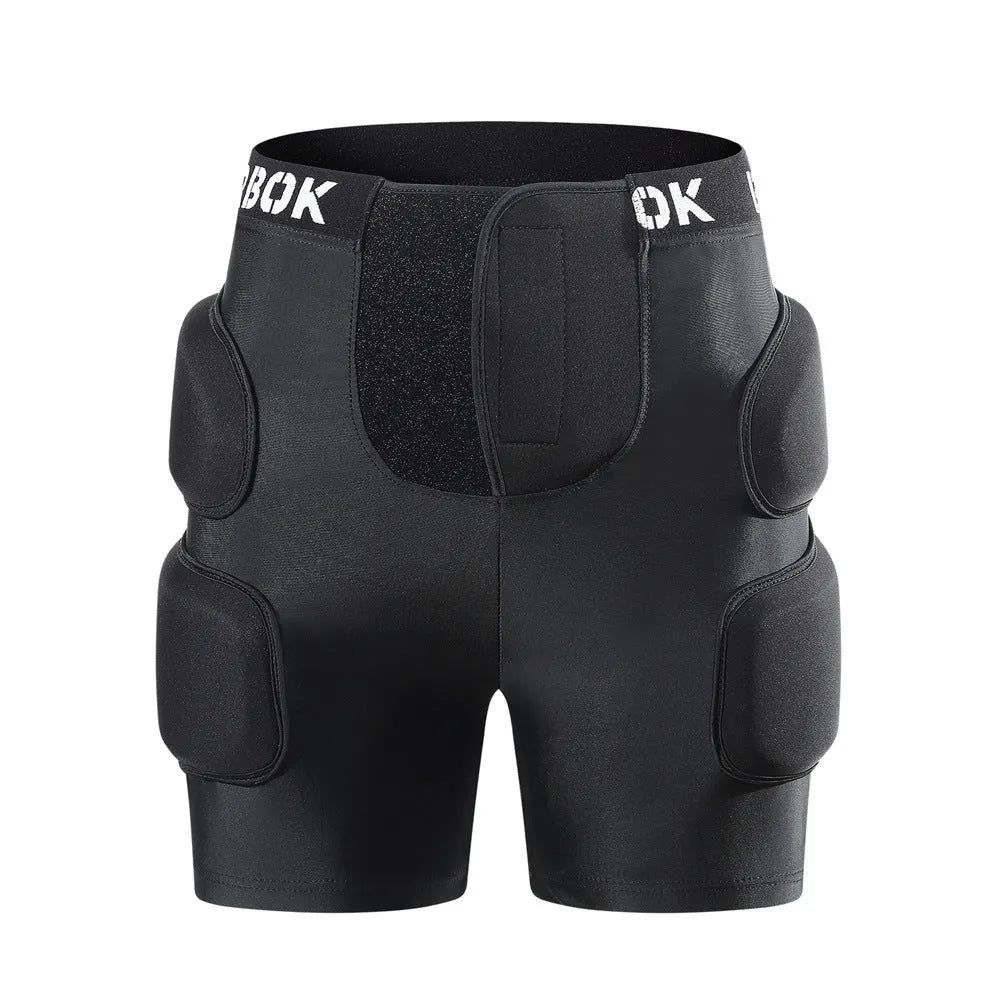Black skating hip protection trousers with NBR foam padding for fall prevention