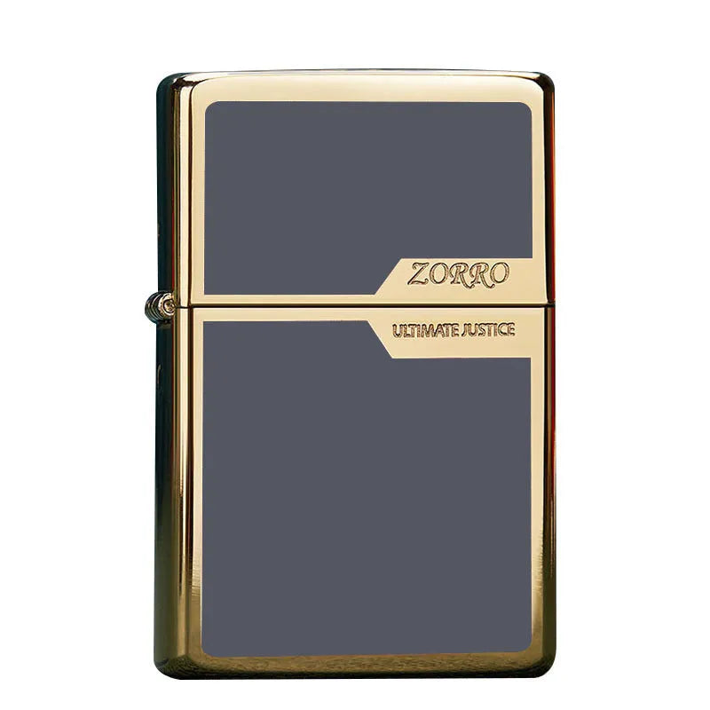 Titanium colour block kerosene lighter with copper shell, wire drawing finish, 58x39x13mm, five hinges