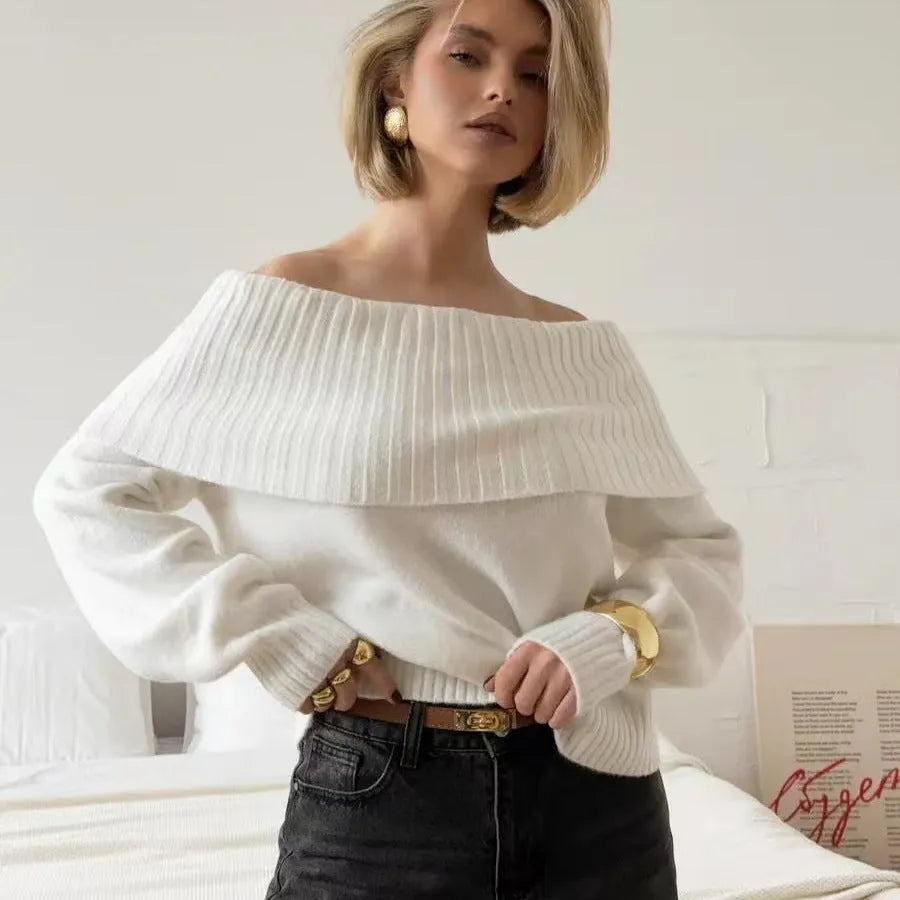 Grey strapless off-the-shoulder sweater with 3D pattern effect and regular sleeves