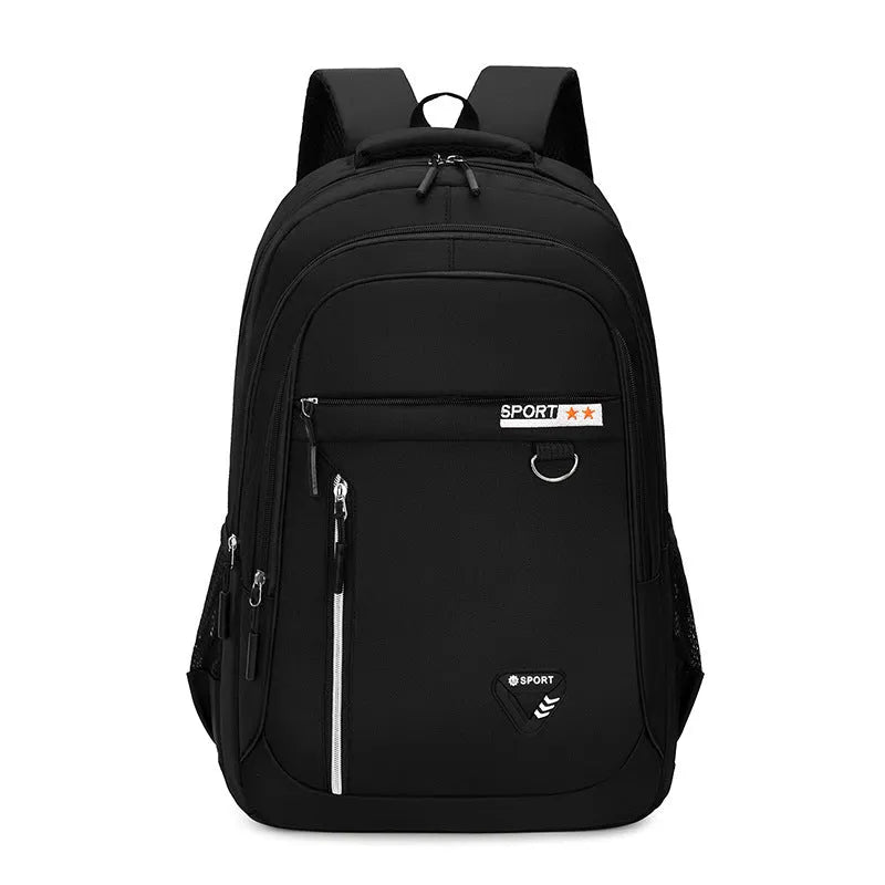 Men's Oxford cloth schoolbag in black with a large main compartment and an air pillow shoulder strap.