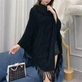 Women's triangular cashmere acrylic blend shawl cape with tassel detailing in multiple colour options