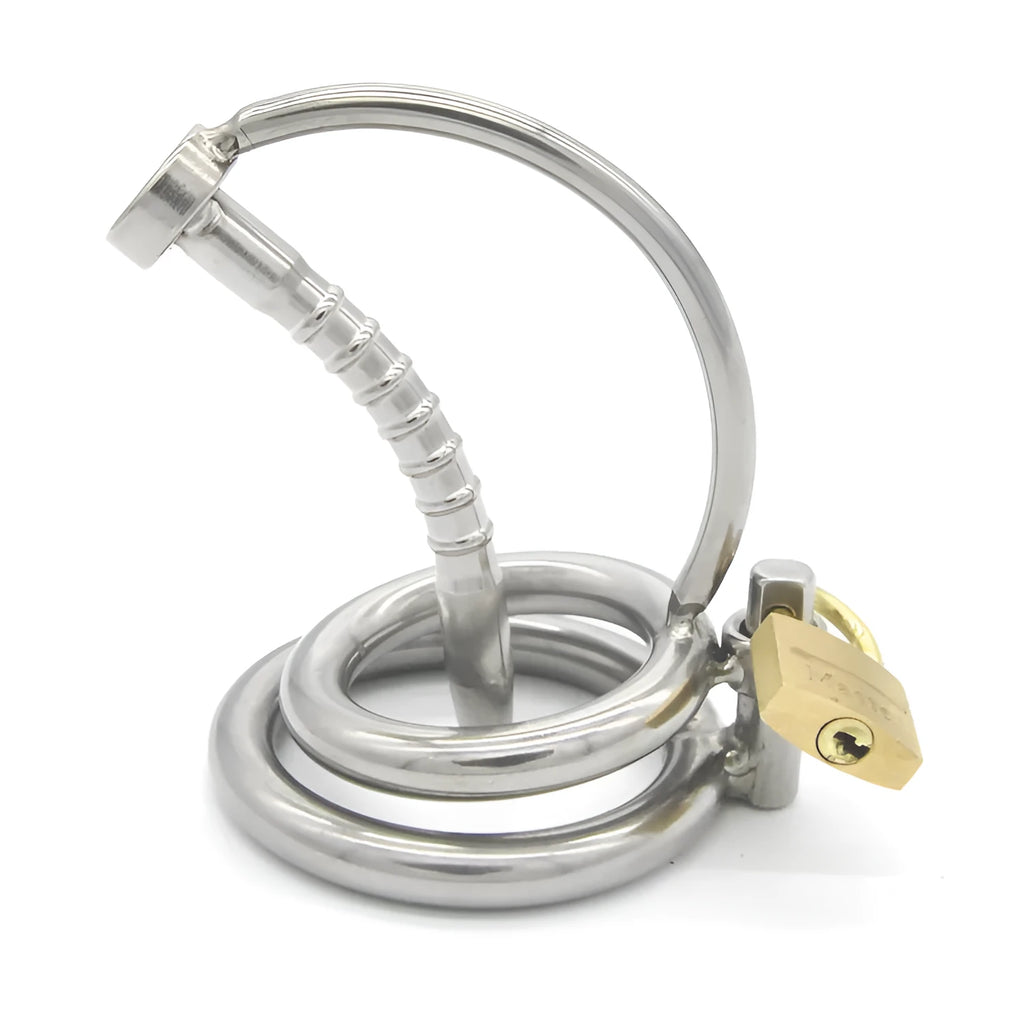 Men's stainless steel chastity device CB6000 with catheter and three ring sizes