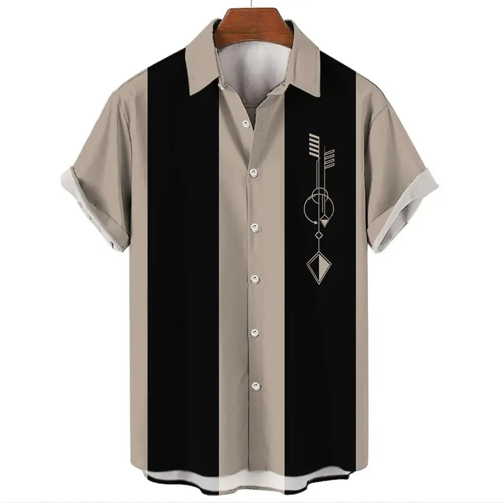 Men's striped Hawaiian shirt cardigan style with short sleeves and button front