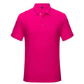 Solid colour cotton short sleeve polo shirt work uniform in multiple colours on a hanger