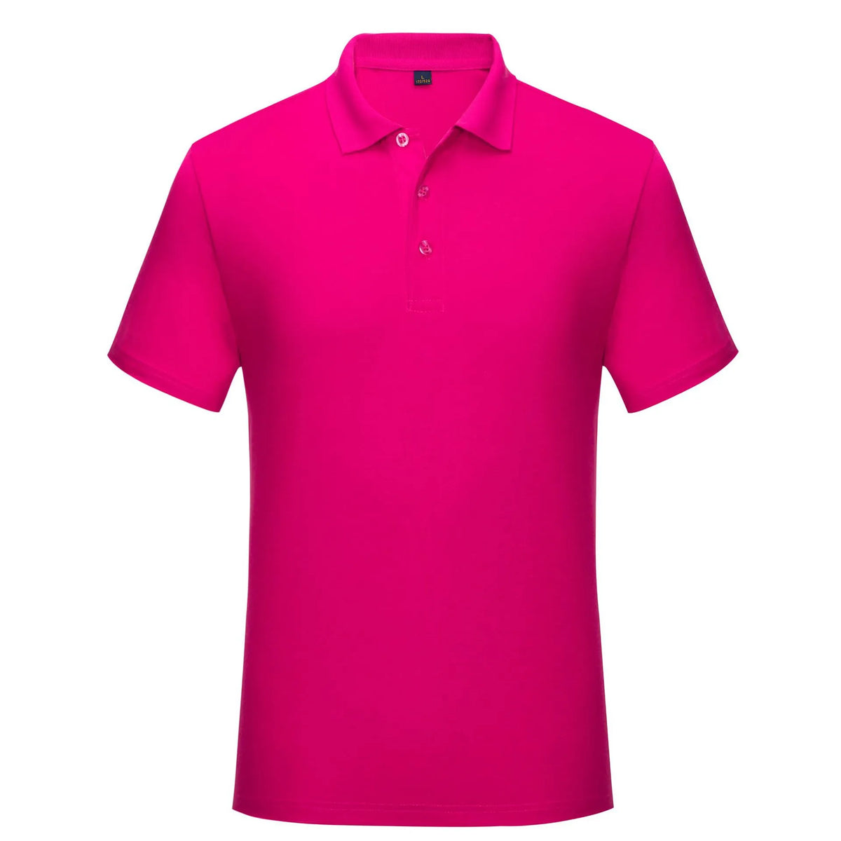 Solid colour cotton short sleeve polo shirt work uniform in multiple colours on a hanger