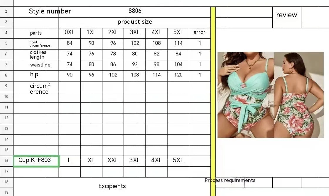 Women's plus size one-piece swimsuit with lace-up chest design in floral print
