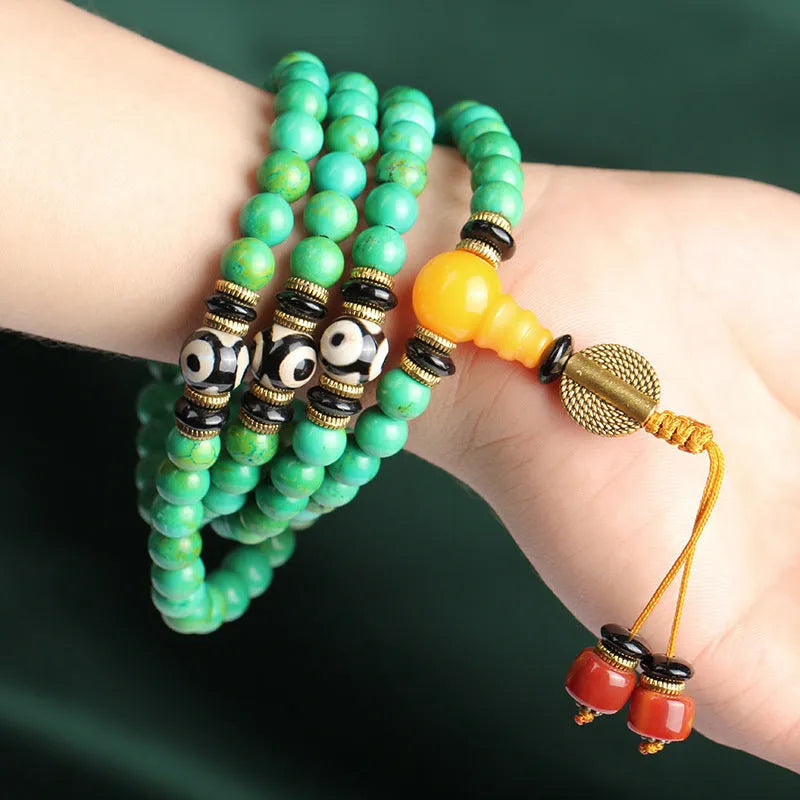 Natural turquoise beaded bracelet with 108 polished 8mm round stones in national style