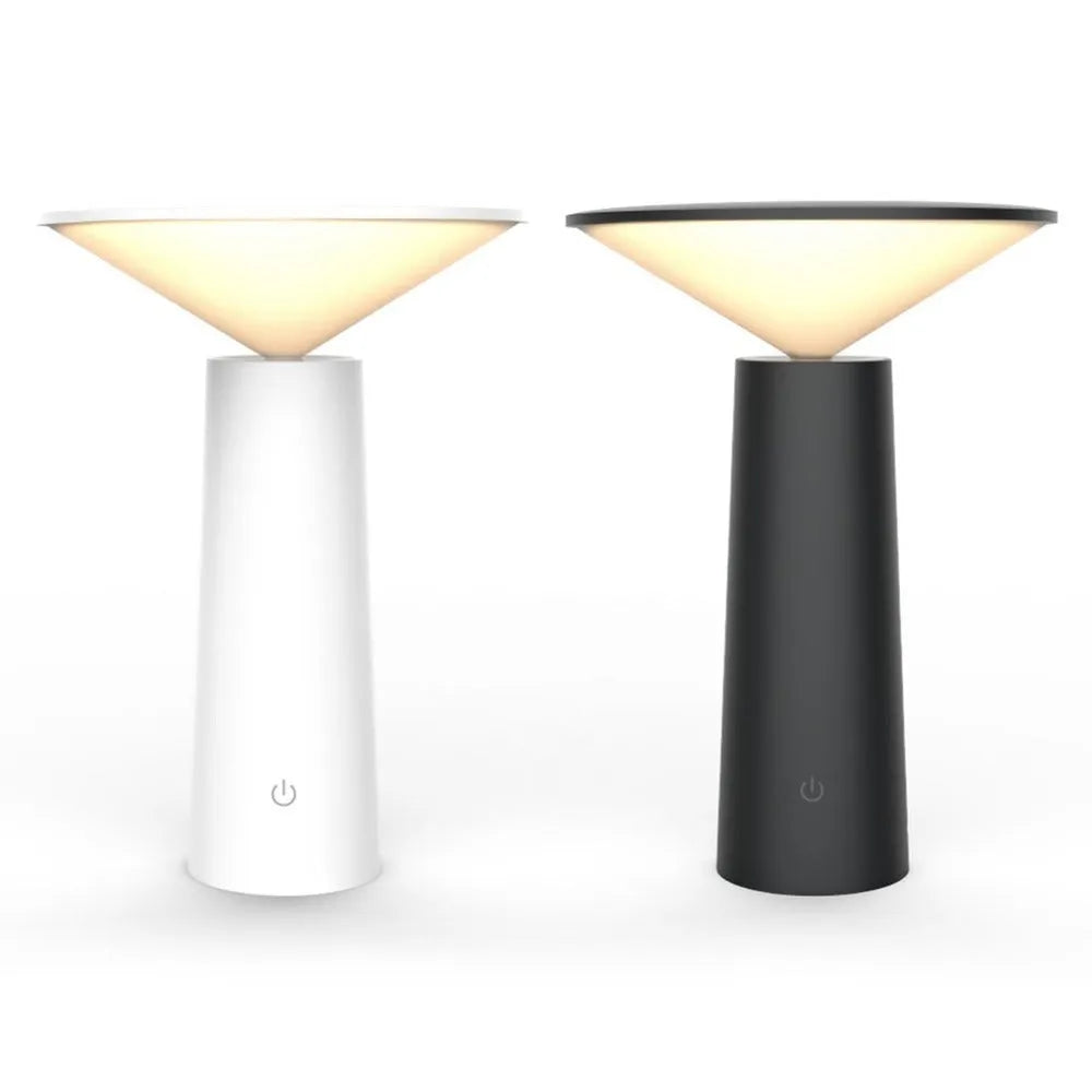 Black USB LED table lamp with touch sensor controls and adjustable lamp head for reading