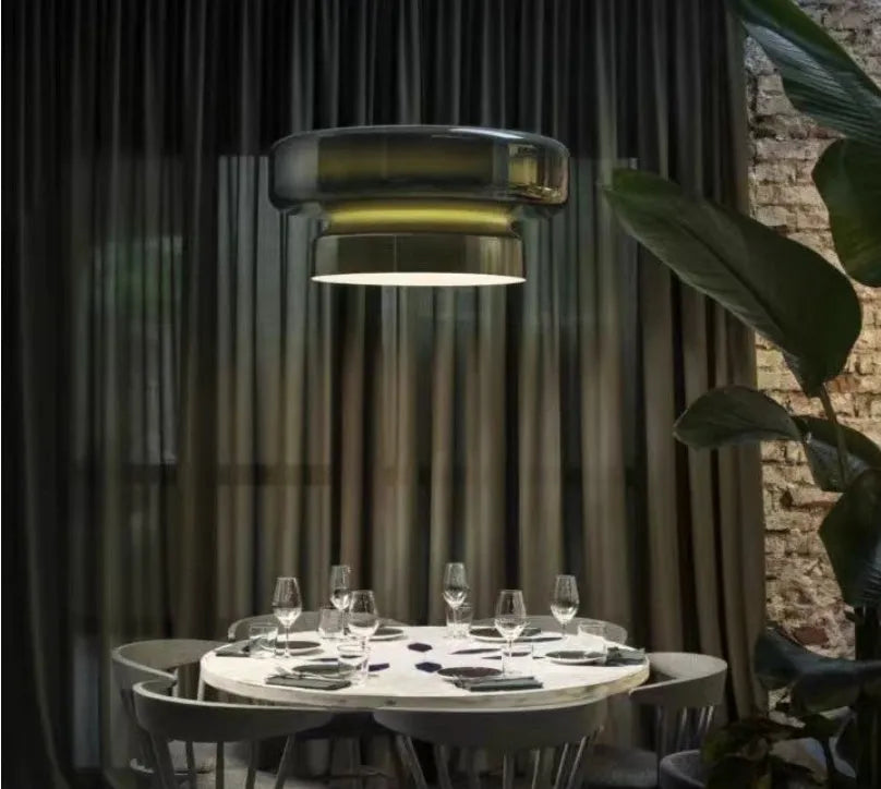 Modern glass chandelier light fixture with dimensions 36x36x18cm