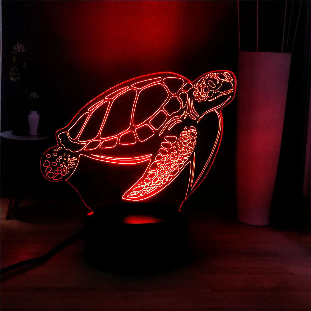 3D acrylic turtle LED night light with sixteen colour options and remote control