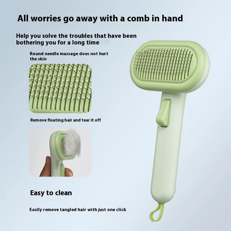 Large pet grooming comb with lady shaver and stainless steel teeth in light grey, green and pink colours