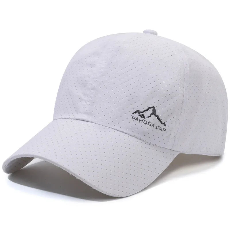 Adjustable polyester baseball cap with dome crown on a white background.